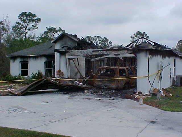 A house that has been destroyed by fire.
